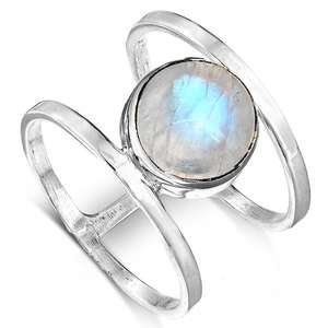 Nouveau fait à la main femmes arc-en-ciel pierre de lune bague en argent massif coupe ronde déclaration pierre précieuse fine haute qualité bague en Sterling - Product Image 1
