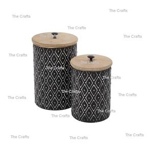 Boîte de rangement pour ustensiles de cuisine en bois de couleur noire de qualité supérieure avec boîte à épices et à herbes en bois de différentes tailles - Product Image 1