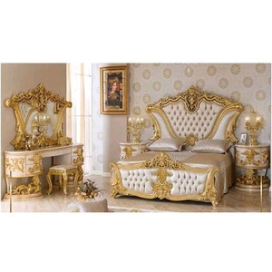 Muebles de Dormitorio Hechos a Mano en Oro Blanco Real, Increíbles Muebles de Dormitorio Tapizados, Juego de Dormitorio de Estilo Antiguo de la Mejor Calidad - Product Image 1