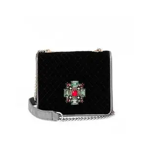 Bolso de hombro de cuero con diseño elegante negro para mujer, bonito bolso de mano con piedra en el medio, monedero LDSB0034 (opción sintética/pu)