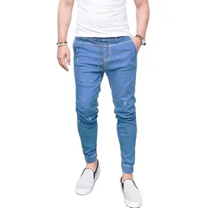 Sıcak satış kot genç erkekler pamuk elastik düz açık mavi düzenli/Slim Fit gergin Denim Jean pantolon