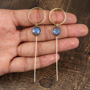 Boucles d'oreilles vintage en argent sterling 925 plaqué or 18 carats Labradorite de feu bleu naturel tendance pour les mariages et les fêtes - Product Image 2
