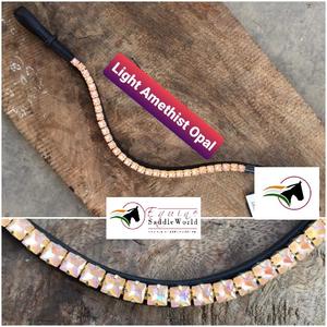 Cinta Frontal Ecuestre de Lujo para Caballos, 8 mm, Cristal de Ópalo Amatista Claro, Cuero de Alta Calidad, Diseño Ondulado, Cierre de Cinta Adhesiva Abierta - Product Image 3