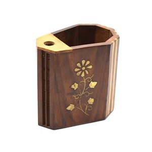 Porte-stylo et porte-crayon en bois artisanal de petite taille avec des motifs carrés et ronds en laiton, support de stylo de table, organisateur - Product Image 5