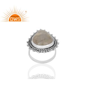 Anillo de cóctel de Plata de Ley 925 con piedra lunar de arcoíris para niñas, joyería al por mayor - Product Image 2