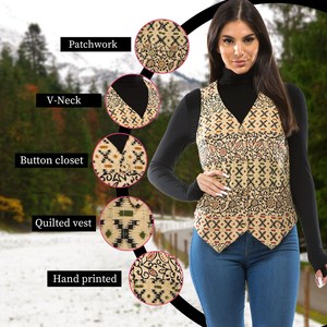 Chaleco sin mangas de retales para mujer, chaqueta acolchada informal de moda para otoño, fabricante y venta al por mayor - Product Image 2