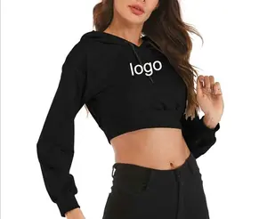 wholesale women long sleeve crop top hoodie