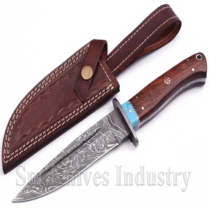 Custom Hand Made Damascus Hunting Knife with turquoise stone <b>spacer</b> (Smk1347) - Product Image 2