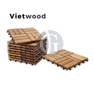 价格便宜的Acacia木质按扣地板瓷砖联锁户外12条板条/露台地板瓷砖/制造VietWood/
