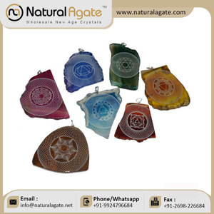 Thérapie de guérison énergétique tendance pendentifs gravés collier personnalisé 7 chakra gravé tranche pendentifs ensemble - Product Image 6