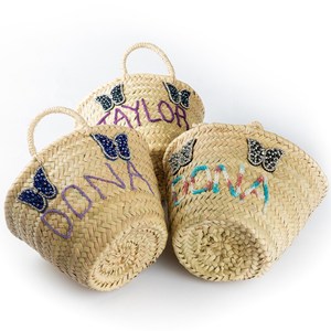 SET of 3 Wedding Gift <b>Personalised</b> Mini Straw Basket,wedding Gift,bridesmaid Beach <b>Bag</b>,beach Wedding,straw Beach Tote,french Bas - Product Image 1