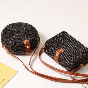 Conjunto de 2 redondo y cuadrado rectángulo de mimbre, bolsa playa bolsa arte de la moda y fresco mujer venta al por mayor de mimbre bolsos hecho a mano - Product Image 1