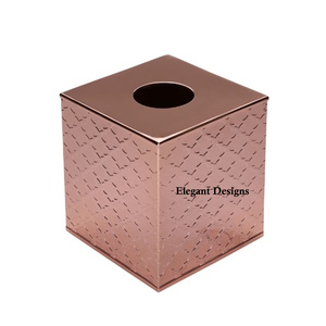 Boîte à mouchoirs en métal faite à la main de haute qualité avec finition martelée Design de luxe carré pour un usage domestique Meilleur dessus de table Fancy Tissue Cover - Product Image 5