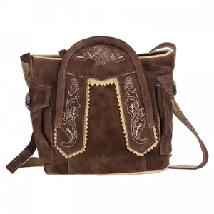 Oktoberfest-Bolso de correa larga de ante para mujer, de cuero genuino alemán, verde, negro, marrón, estilo personalizado, informal, a la moda