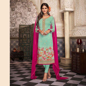 Vêtements de fête Salwar Kameez costume Dupatta indien dames femmes portent broderie travail à la main et travail de la pierre filet de soie Dupatta bas prix Alphanumero - Product Image 1