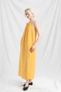 Última novedad en tendencia: vestido largo sin mangas de tela crepé color amarillo, 100% lino para mujer. - Product Image 3