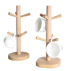 Bambus becher halter Ständer Becher Baum Kaffeetasse Rack Aufbewahrung halter Baum mit 6 Haken