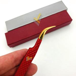 Customized Logo Professional High Quality Sustainable Stainless Steel <b>Eyelash</b> <b>Extension</b> Tweezers Gold Pointed Tip Red Powder - Product Image 3