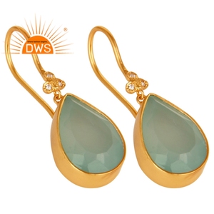 Magnifiques boucles d'oreilles pendantes en calcédoine aqua, plaquées or 14 carats, en argent sterling, tendance, pour mariage, fête, coffret cadeau - Product Image 2