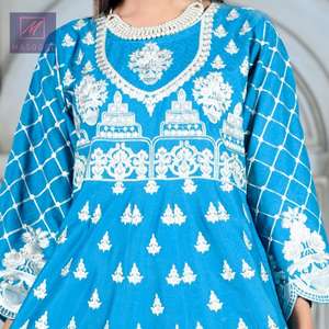 High Quality Cotton <b>Kurti</b> with Jeans Trouser Latest Design Indian Embroidery Frock Style Pakistani Clothing - Product Image 3
