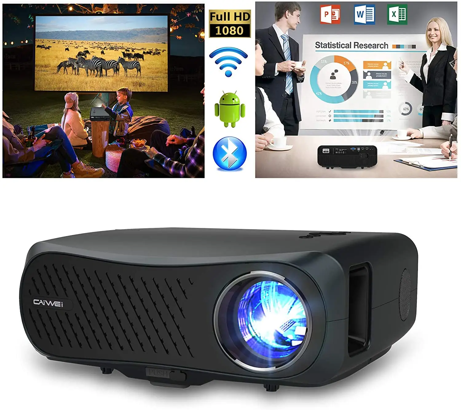 1080P Native Video Projector WiFi Blue tooth Full HD Support 4K Home Theater Projectors Wireless Sync with iPhone