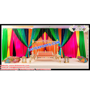 Marvelous <b>Mehndi</b> Ceremony Stage Set Stylish Mehandi Stages <b>Decoration</b> Set Pakistani Sangeet Stages - Product Image 1