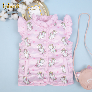 Babeeni, abrigo ecológico acolchado con estampado de unicornio para niñas, estilo informal de longitud regular, cierre de cremallera, OEM, ODM, venta al por mayor para niños - Product Image 1