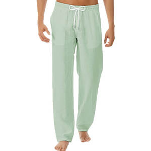 <b>Men's</b> High Quality <b>Summer</b> Casual Workout Running Gym <b>Trousers</b> <b>Lightweight</b> Canvas Embroidered Flat Front Mid Waist Drawstring - Product Image 2