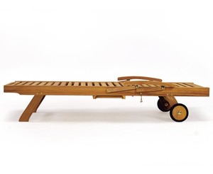 Chaise longue en teck massif avec coussins, inclinable, pliable, pour patio extérieur, design moderne, mobilier de plage en bois portable - Product Image 4