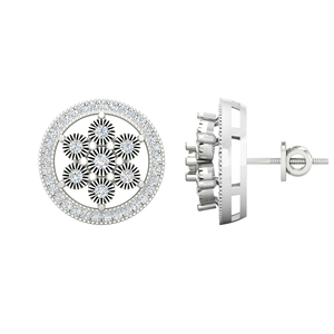 0.80 Ctw Real Diamond Cluster Stud <b>Earrings</b> 10K White Gold Screw <b>Back</b> | Round Halo Floral Design Womens Fine Jewelry Gift - Product Image 1