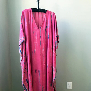 Dulce Sexy Tie-Dye Kaftan para mujer Media manga Escote en V Tamaño libre Hasta el suelo Beach Kaftan Bohemio Ecológico Lavable - Product Image 1