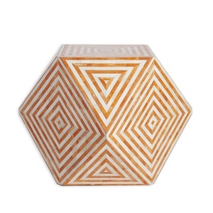 Tabouret en résine et zinc style indien, incrustation d'os, TABLE centrale, fait à la main, commode avec tiroirs, nouvelle création - Product Image 5
