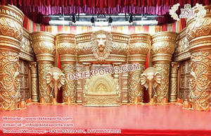 Escenario de boda de fibra dorada tradicional, conjunto de escenario de boda con el tema Grand Srilankan, escenario de Srilankan tallado Grand Golden - Product Image 4