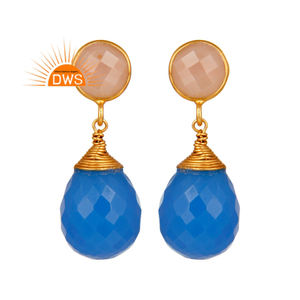 Nouveauté 2026 : Boucles d'oreilles pendantes en calcédoine rose naturelle et calcédoine bleue pour femmes - Fabricant de bijoux - Product Image 1