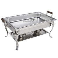 Plat de service rectangulaire de luxe en acier inoxydable brillant argenté avec couvercle et support, taille personnalisée, pour buffet