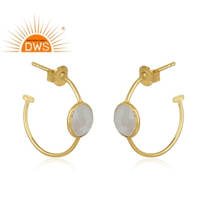 Arete de arcoíris Natural para mujer, piedra lunar, proveedor de pendientes de plata chapada en oro, pendientes de aro, joyería al por mayor - Product Image 2
