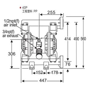 1/2 "วัสดุ PP อากาศดำเนินการ379L/นาทีพลาสติกสองทางนิวเมติกปั๊มไดอะแฟรม BML-40P - Product Image 4
