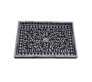 Plateau de service rectangulaire en bois/MDF avec incrustation de nacre de haute qualité, design classique fait main, pour la maison, l'hôtel, le restaurant, artisanat - Product Image 1