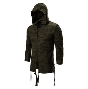 Suéteres con capucha y cremallera retro sólido para hombre personalizados al por mayor-Suéteres de punto personalizados a granel con correa de cordón - Product Image 4