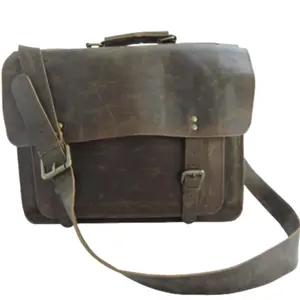 Günlük kullanım için Flap daha yakın ile özelleştirilmiş hakiki Buffalo deri Unisex dizüstü evrak çantası seyahat askılı çanta