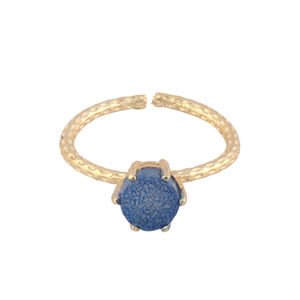 Bijoux à la mode, petite bague ronde en sucre bleu Druzy, réglage de la broche, plaqué or, créateur, bague ouverte réglable, cadeau pour elle - Product Image 3