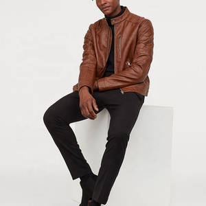 Blouson homme en cuir, simple et décontracté, de haute qualité, avec col montant et fermeture éclair, à la mode, pour moto, nouveauté 2020 - Product Image 2