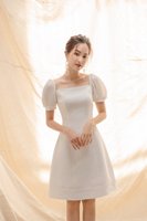 Robes de soirée vintage élégantes pour femmes, blanches unies, avec fermetures éclair, volants, en crêpe, longueur genou, manches bouffantes, fabriquées naturellement