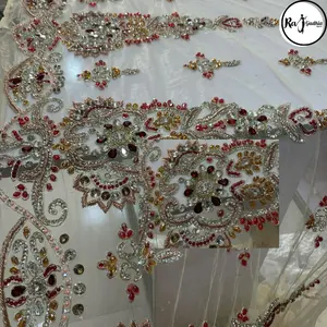 alll Color Luxury Beaded fabric handwork factory For wholesale wedding dress lowest quality fabric from indian