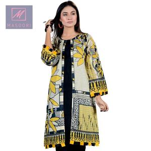 Colección Premium de Verano 2022, Kurti Amarillo de Algodón de Alta Calidad Estilo Indio para Mujer, con Estampado Digital Interior, para Fiestas - Product Image 1
