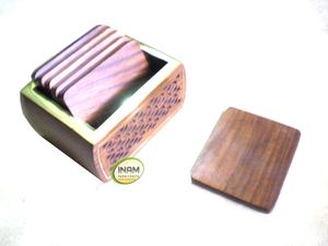 Posavasos decorativo de madera con incrustaciones de latón para el hogar y la cocina, posavasos para café y té - Product Image 2