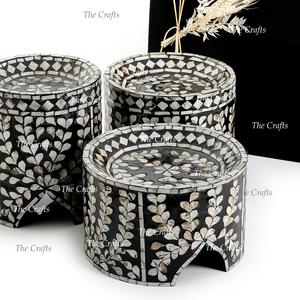 Conjunto de elevador de forma ovalada de color negro de 3 soportes para servir de madera y soporte de exhibición de nácar con alta calidad - Product Image 6