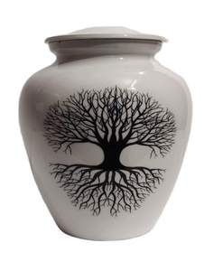 Urna Funeraria de Latón Blanco Hecha a Mano con Árbol de la Vida para Cenizas de Adultos, Elegante Urna Conmemorativa de Metal para Entierro con Decoración - Product Image 3