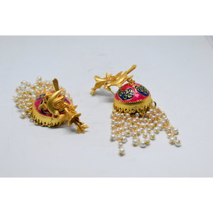 Aretes Largos Jhumka de Latón con Acabado Mate Dorado Meenakari Tradicional 2025, Diseño de Pavo Real, para Niñas y Mujeres - Product Image 2