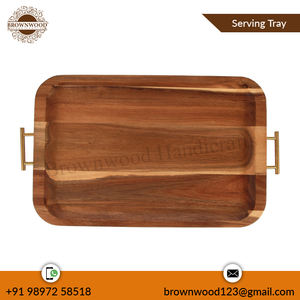 Bandeja grande para servir de madera de acacia con asas, de fábrica al por mayor, bandeja de madera de diseño único para uso doméstico, disponible a bajo precio - Product Image 5